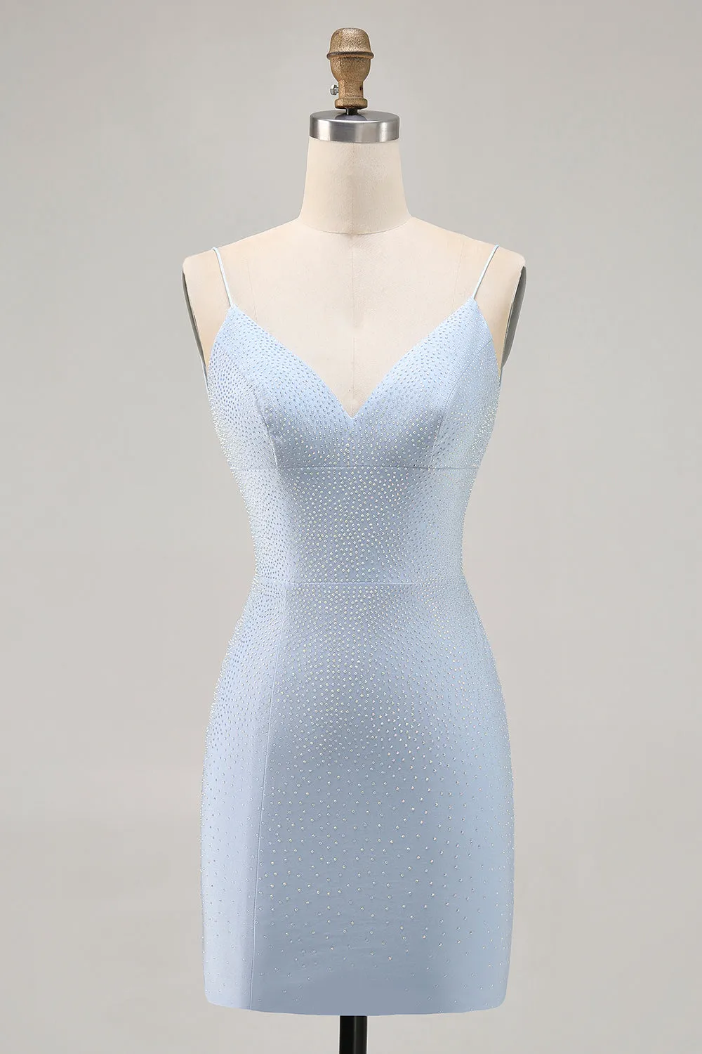 Blue Beaded Spaghetti Straps Bodycon Short Homecoming Dress sold by Zapaka