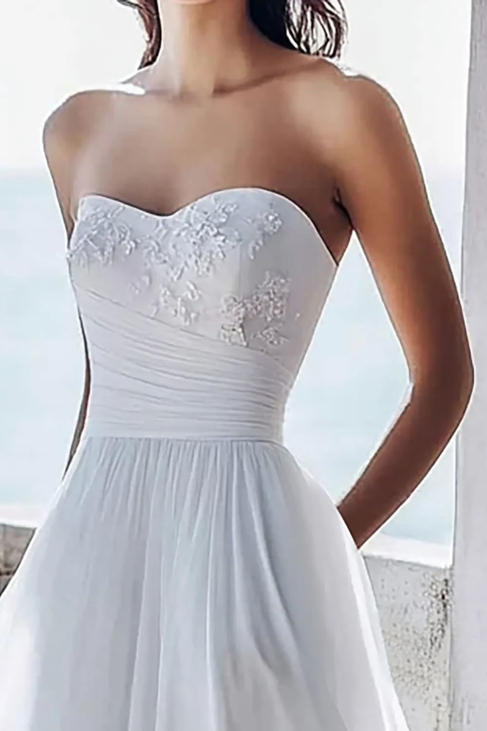 Ivory A Line Strapless Engagement Dress with Appliques sold by Zapaka product image thumbnail 2