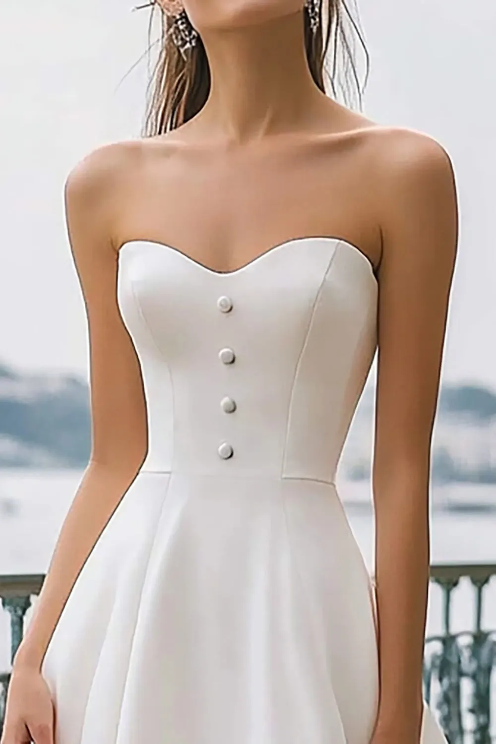 Ivory A-Line Sweetheart Strapless Engagement Dress with Slit sold by Zapaka product image thumbnail 2