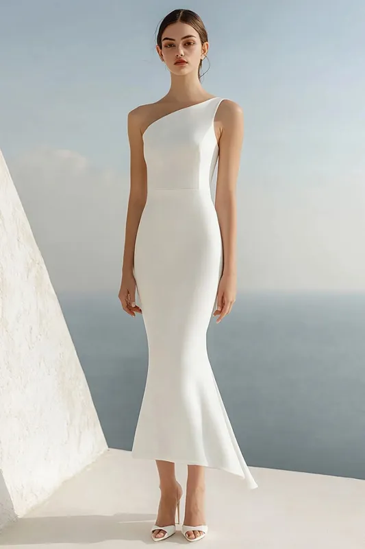 One Shoulder Mermaid Ivory Engagement Dress sold by Zapaka