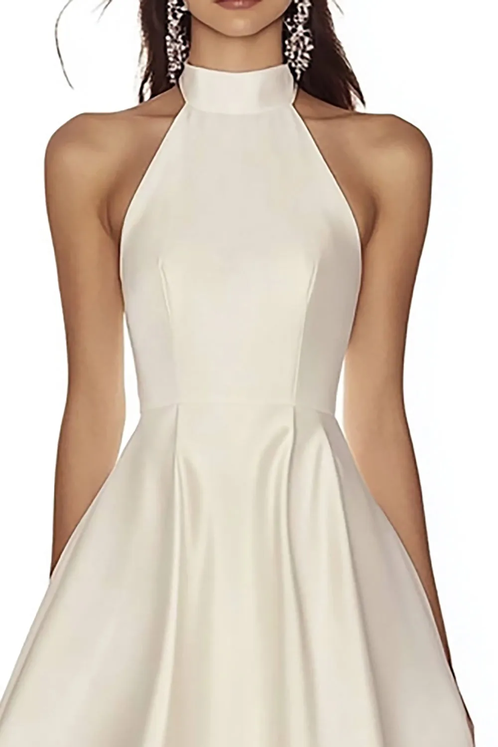 High Neck A Line Satin Ivory Engagement Dress sold by Zapaka product image thumbnail 2