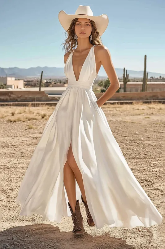 Ivory A Line V-Neck Satin Engagement Dress sold by Zapaka