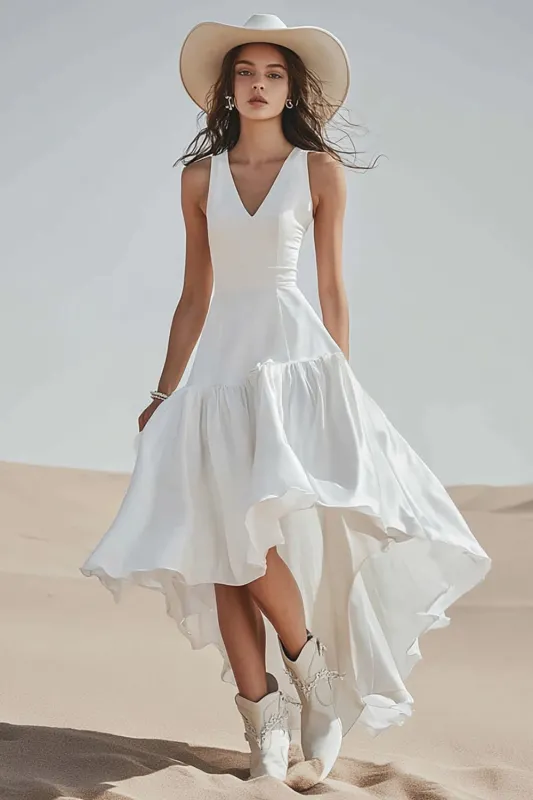 Ivory A Line V Neck Ruffled Engagement Dress sold by Zapaka
