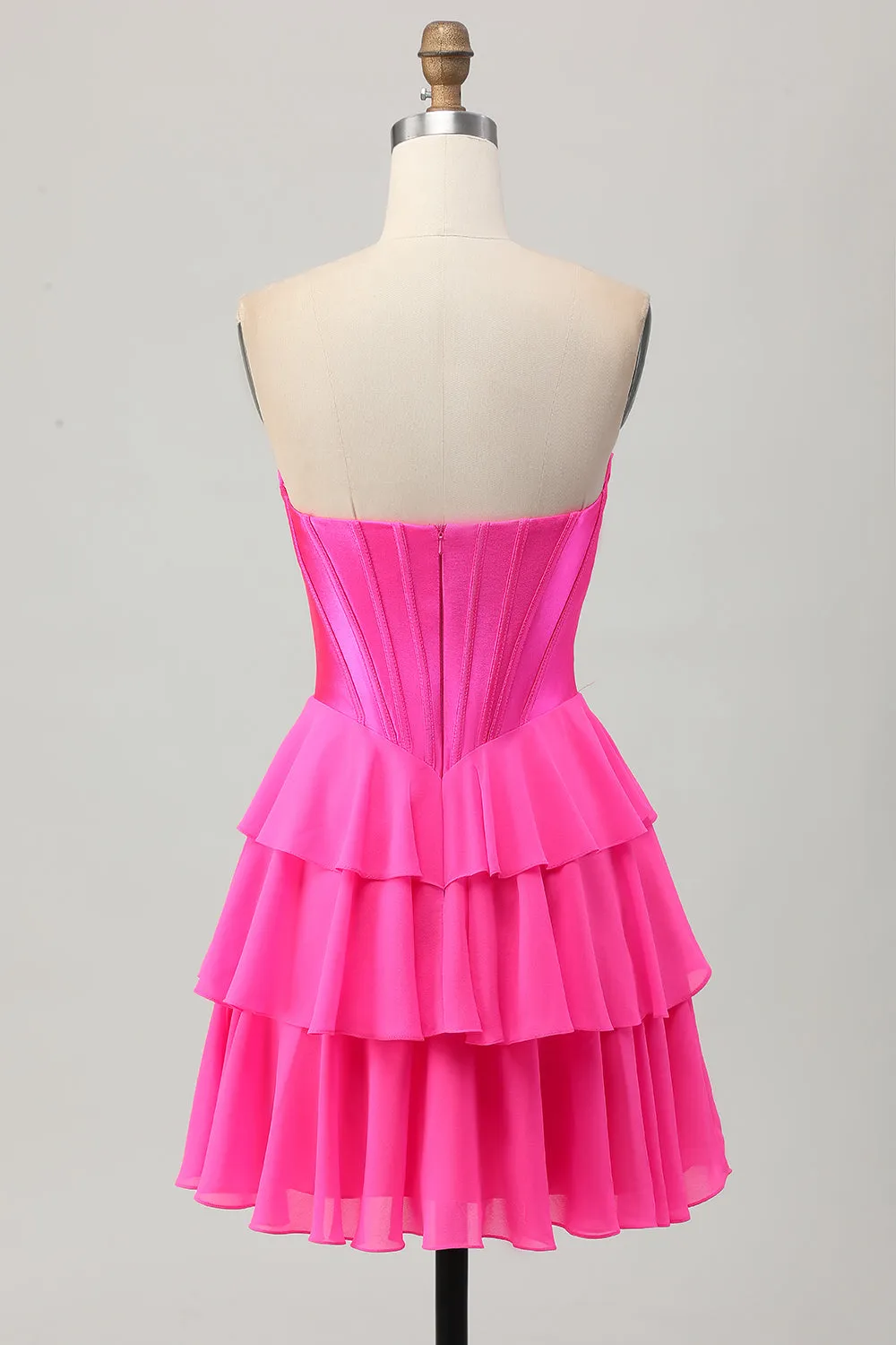 Strapless Fuchsia Corset Tiered A Line Short Homecoming Dress sold by Zapaka product image thumbnail 4