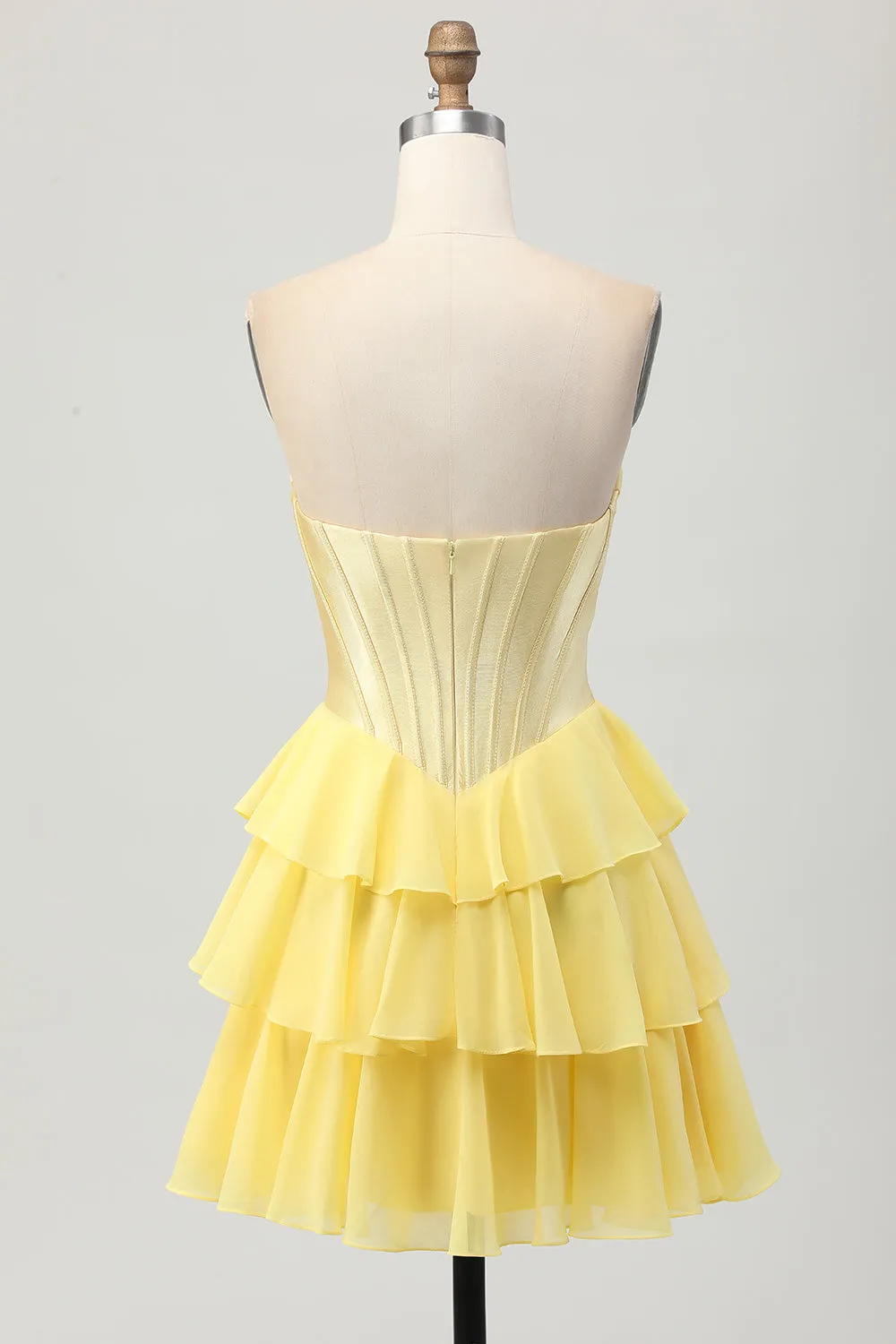 Strapless Yellow Corset A Line Tiered Short Homecoming Dress sold by Zapaka product image thumbnail 4