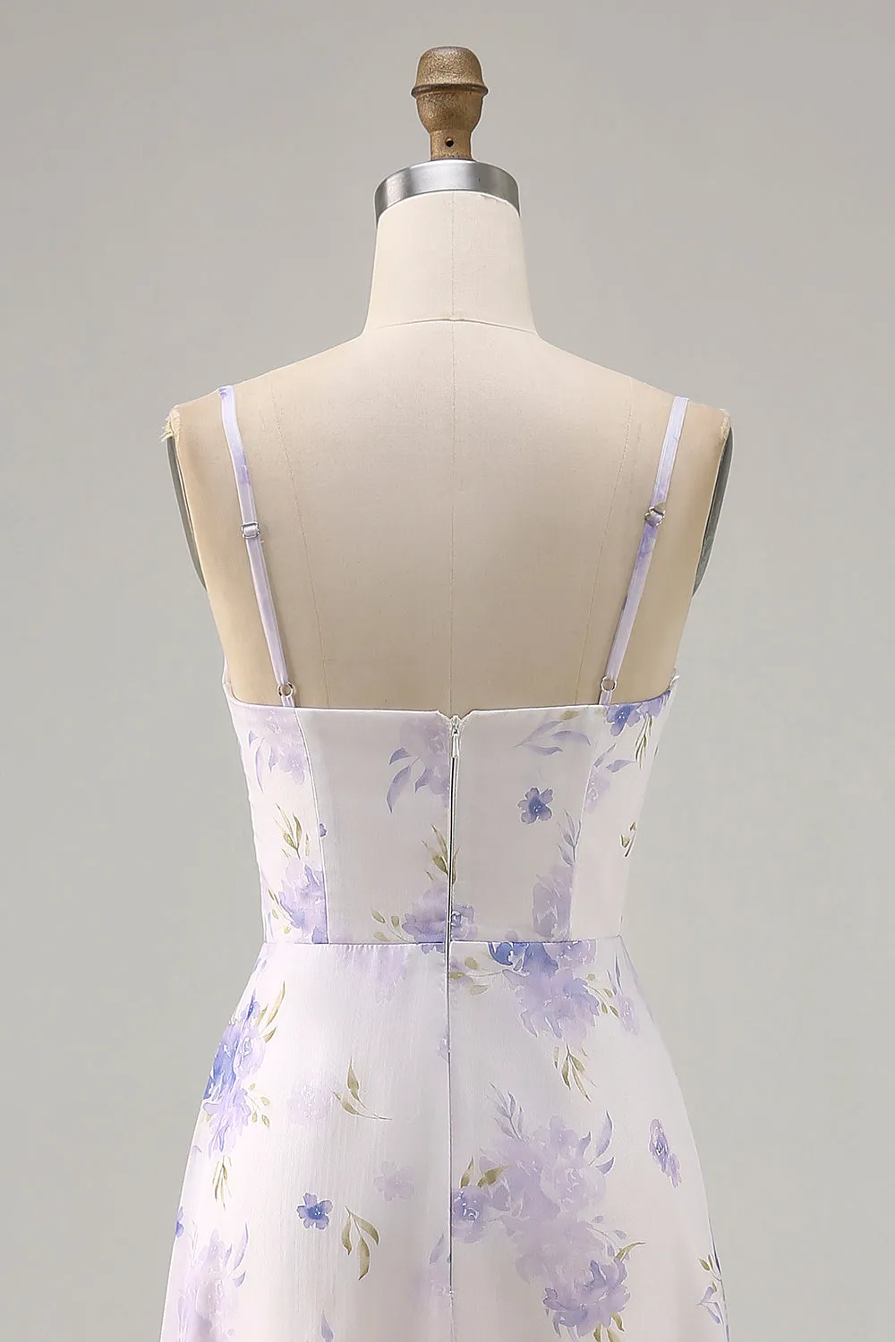 Lavender Flower Spaghetti Straps Cut Out Wedding Guest Dress with Slit sold by Zapaka product image thumbnail 5