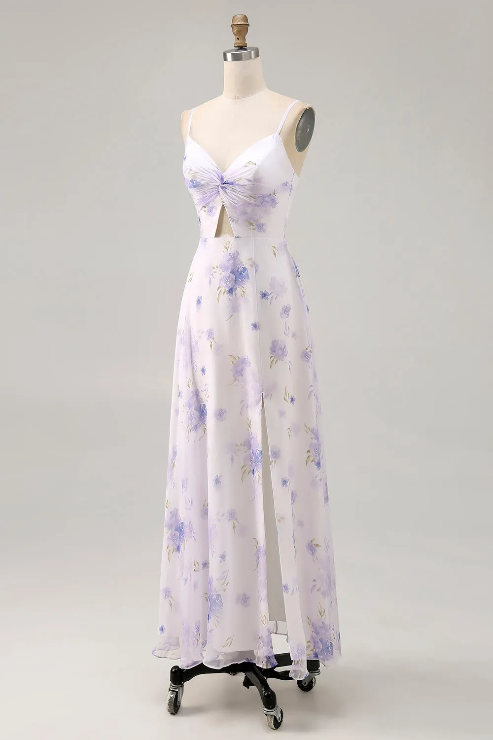 Lavender Flower Spaghetti Straps Cut Out Wedding Guest Dress with Slit sold by Zapaka product image thumbnail 3