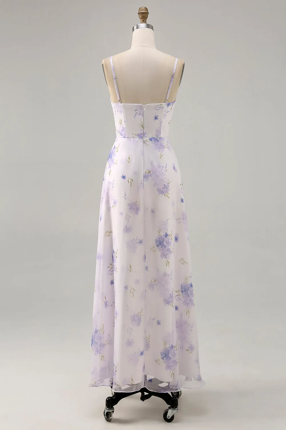 Lavender Flower Spaghetti Straps Cut Out Wedding Guest Dress with Slit sold by Zapaka product image thumbnail 2