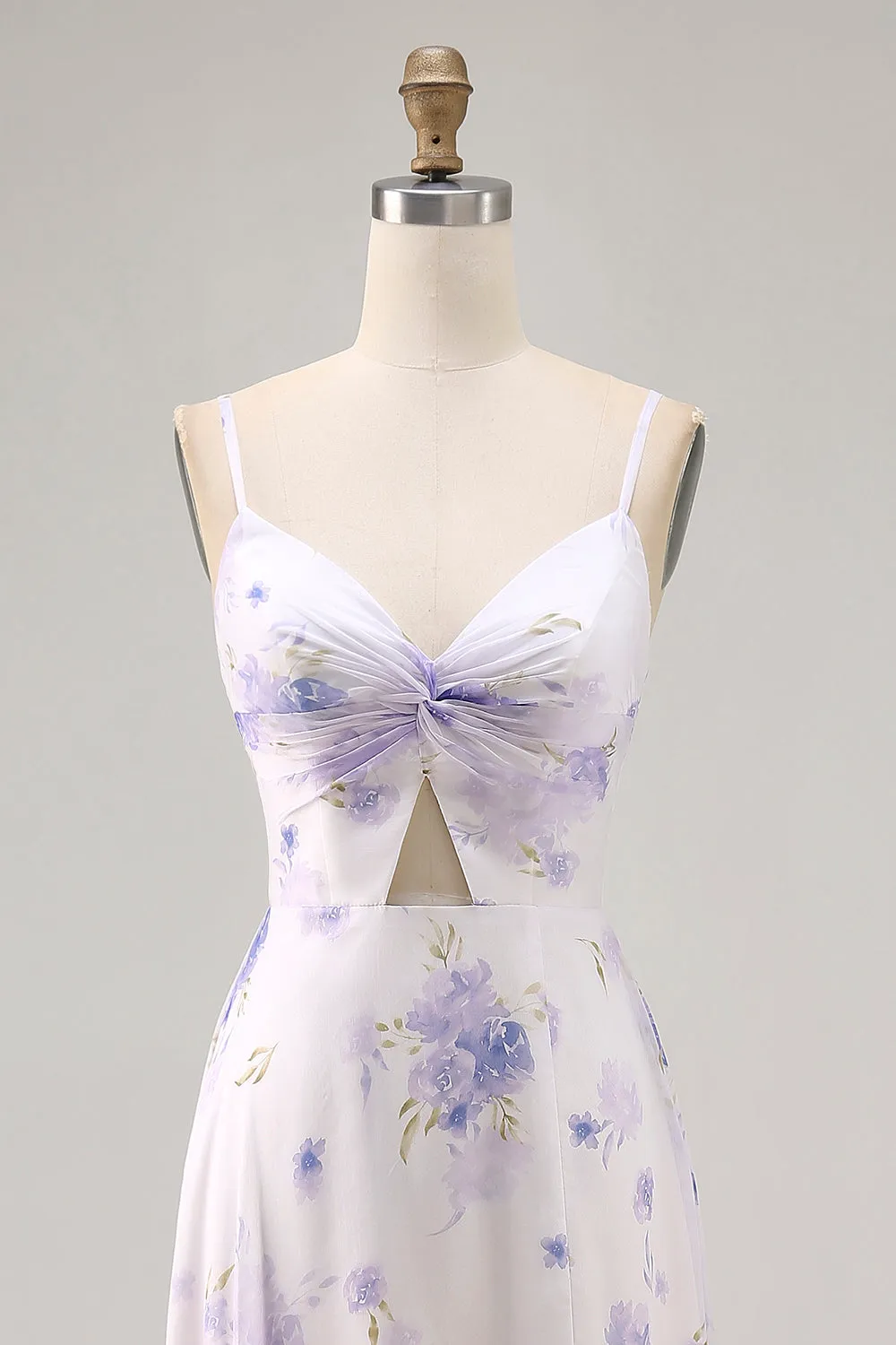 Lavender Flower Spaghetti Straps Cut Out Wedding Guest Dress with Slit sold by Zapaka product image thumbnail 4