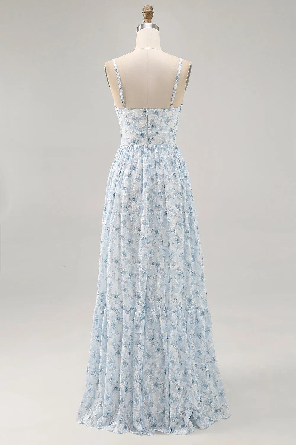 Blue Printed Floral Spaghetti Straps Cut Out Wedding Guest Dress sold by Zapaka product image thumbnail 2