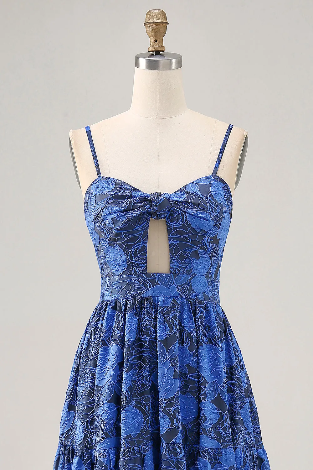 Floral A Line Blue Spaghetti Straps Cut Out Wedding Guest Dress sold by Zapaka product image thumbnail 4