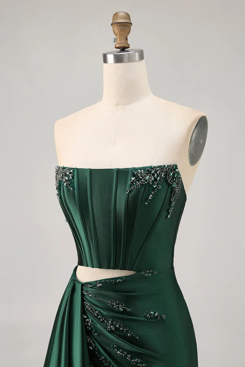 Corset Dark Green Strapless Beaded Bodycon Homecoming Dress sold by Zapaka product image thumbnail 5