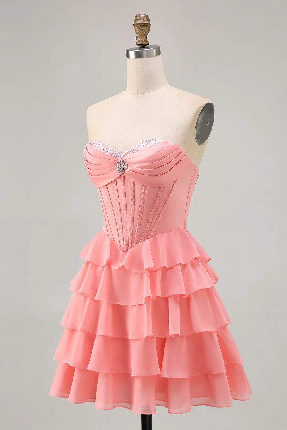 Blush Tiered A Line Strapless Short Homecoming Dress sold by Zapaka product image thumbnail 3