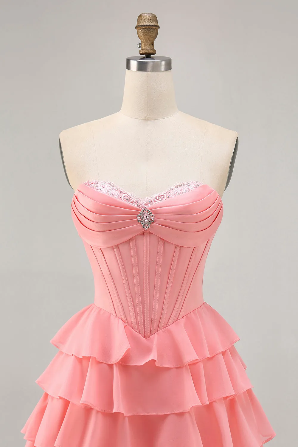 Blush Tiered A Line Strapless Short Homecoming Dress sold by Zapaka product image thumbnail 4