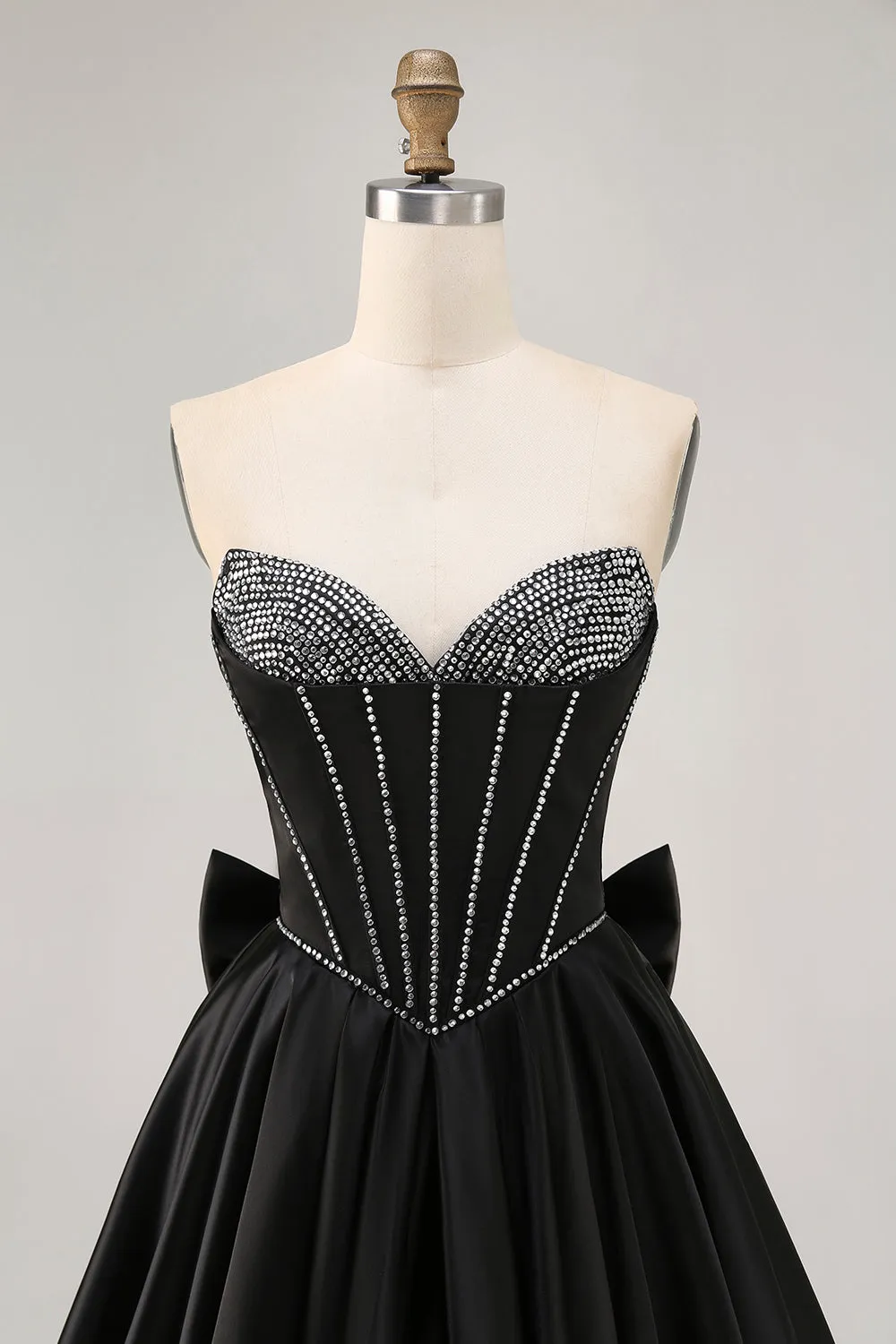 Black A-Line Strapless Beaded Short Homecoming Dress with Bow sold by Zapaka product image thumbnail 4