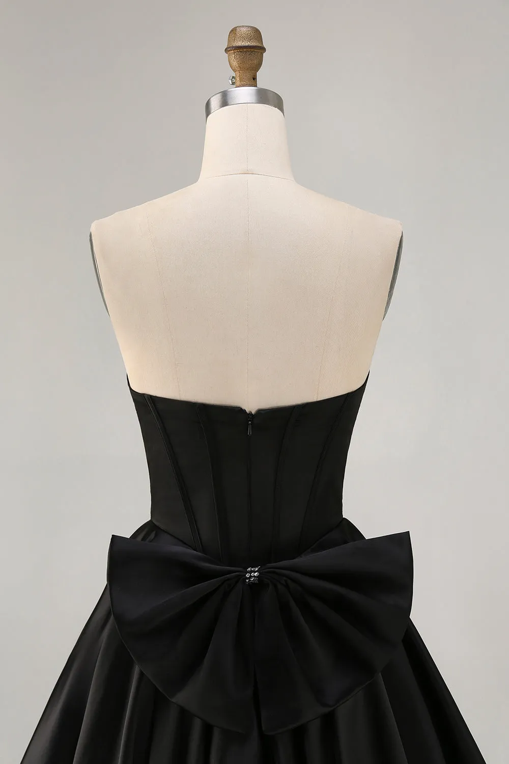 Black A-Line Strapless Beaded Short Homecoming Dress with Bow sold by Zapaka product image thumbnail 5