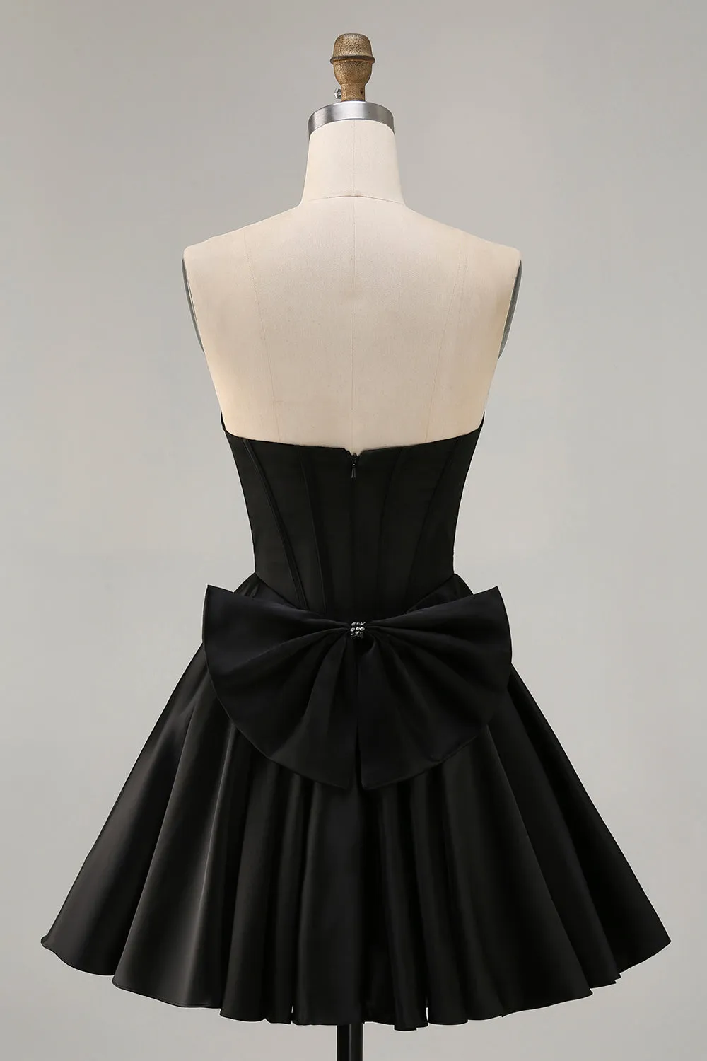 Black A-Line Strapless Beaded Short Homecoming Dress with Bow sold by Zapaka product image thumbnail 2
