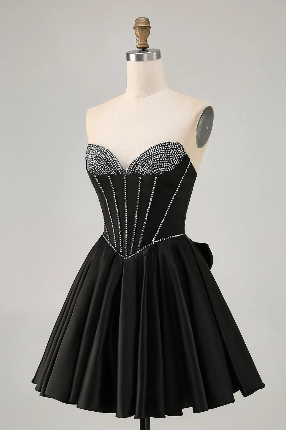 Black A-Line Strapless Beaded Short Homecoming Dress with Bow sold by Zapaka product image thumbnail 3