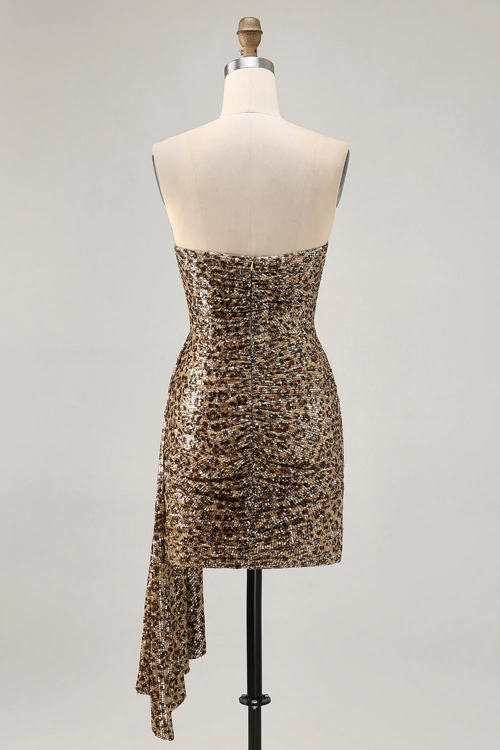 Khaki Leopard Ruched Strapless Short Homecoming Dress with Streamer sold by Zapaka product image thumbnail 2