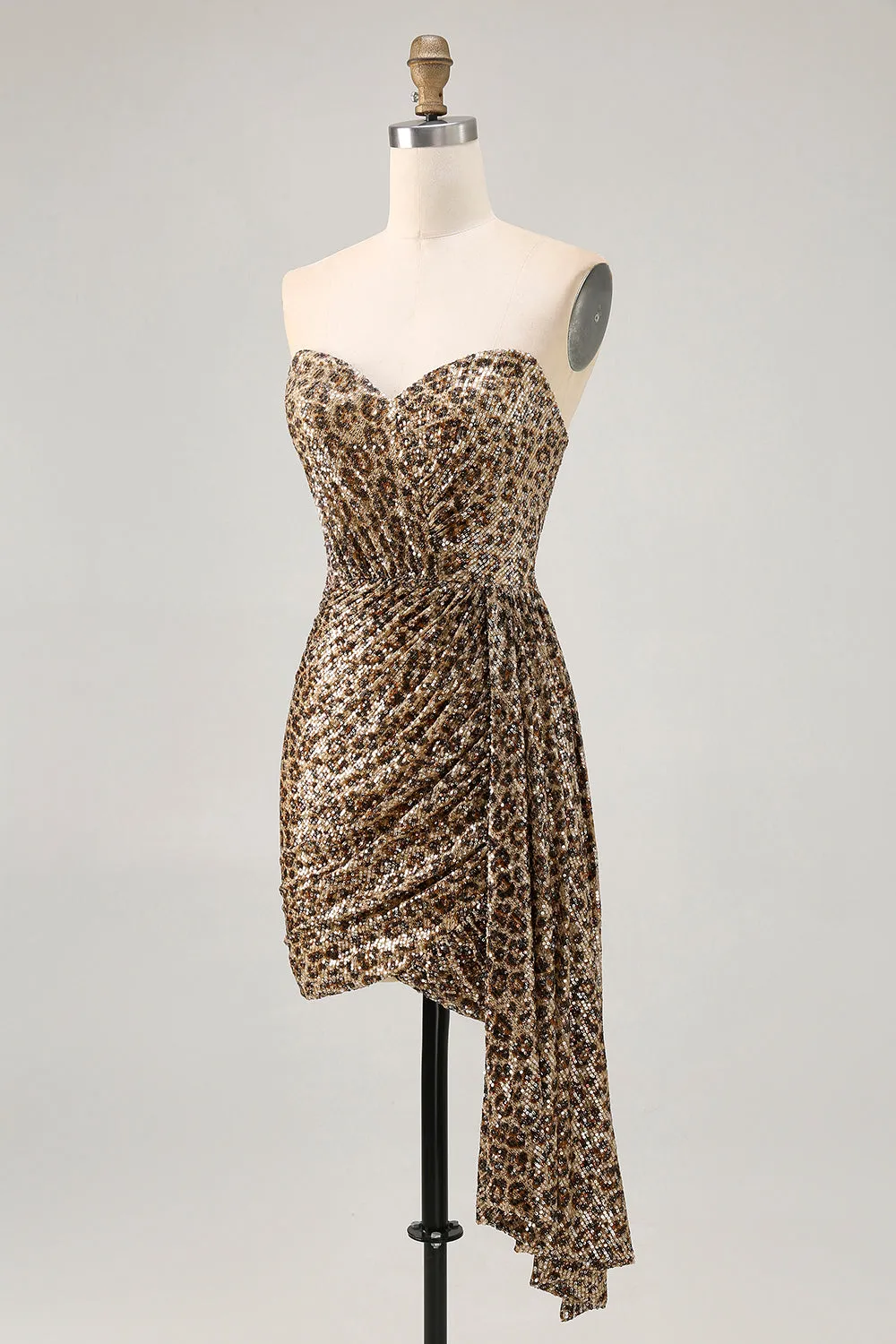 Khaki Leopard Ruched Strapless Short Homecoming Dress with Streamer sold by Zapaka product image thumbnail 3