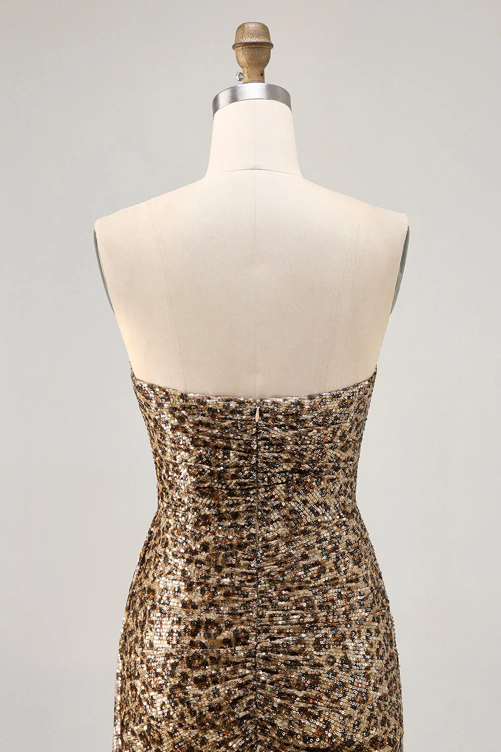 Khaki Leopard Ruched Strapless Short Homecoming Dress with Streamer sold by Zapaka product image thumbnail 5