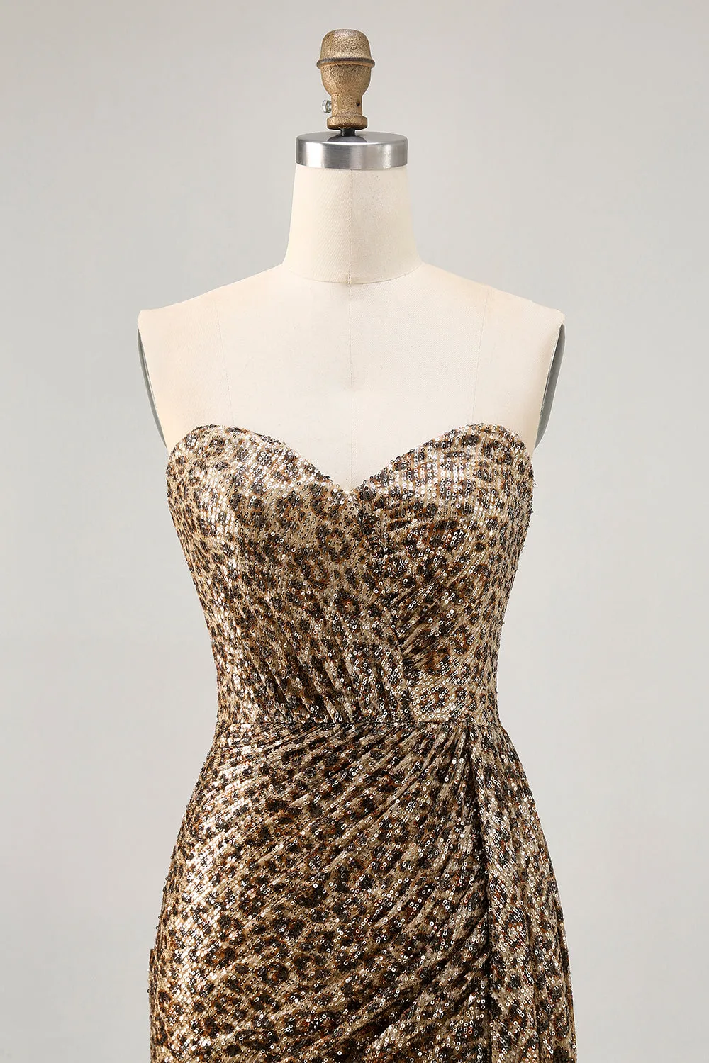 Khaki Leopard Ruched Strapless Short Homecoming Dress with Streamer sold by Zapaka product image thumbnail 4