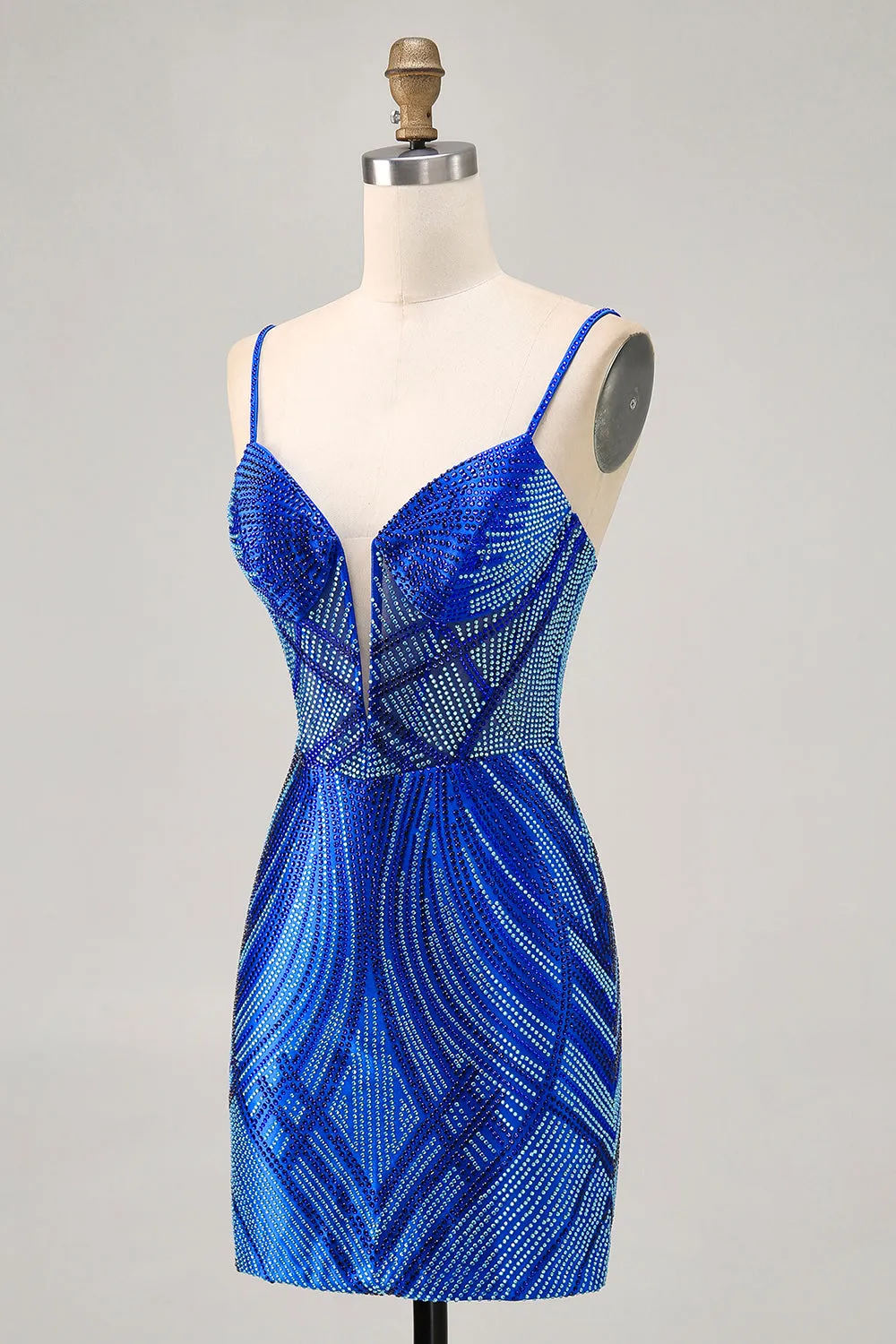 Sparkly Royal Blue Spaghetti Straps Tight Short Homecoming Dress with Beading sold by Zapaka product image thumbnail 3