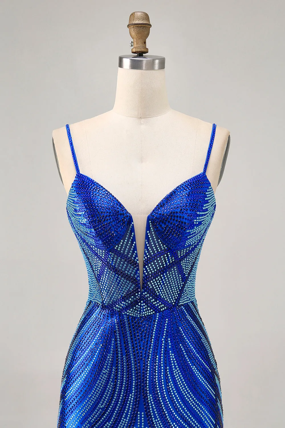 Sparkly Royal Blue Spaghetti Straps Tight Short Homecoming Dress with Beading sold by Zapaka product image thumbnail 4