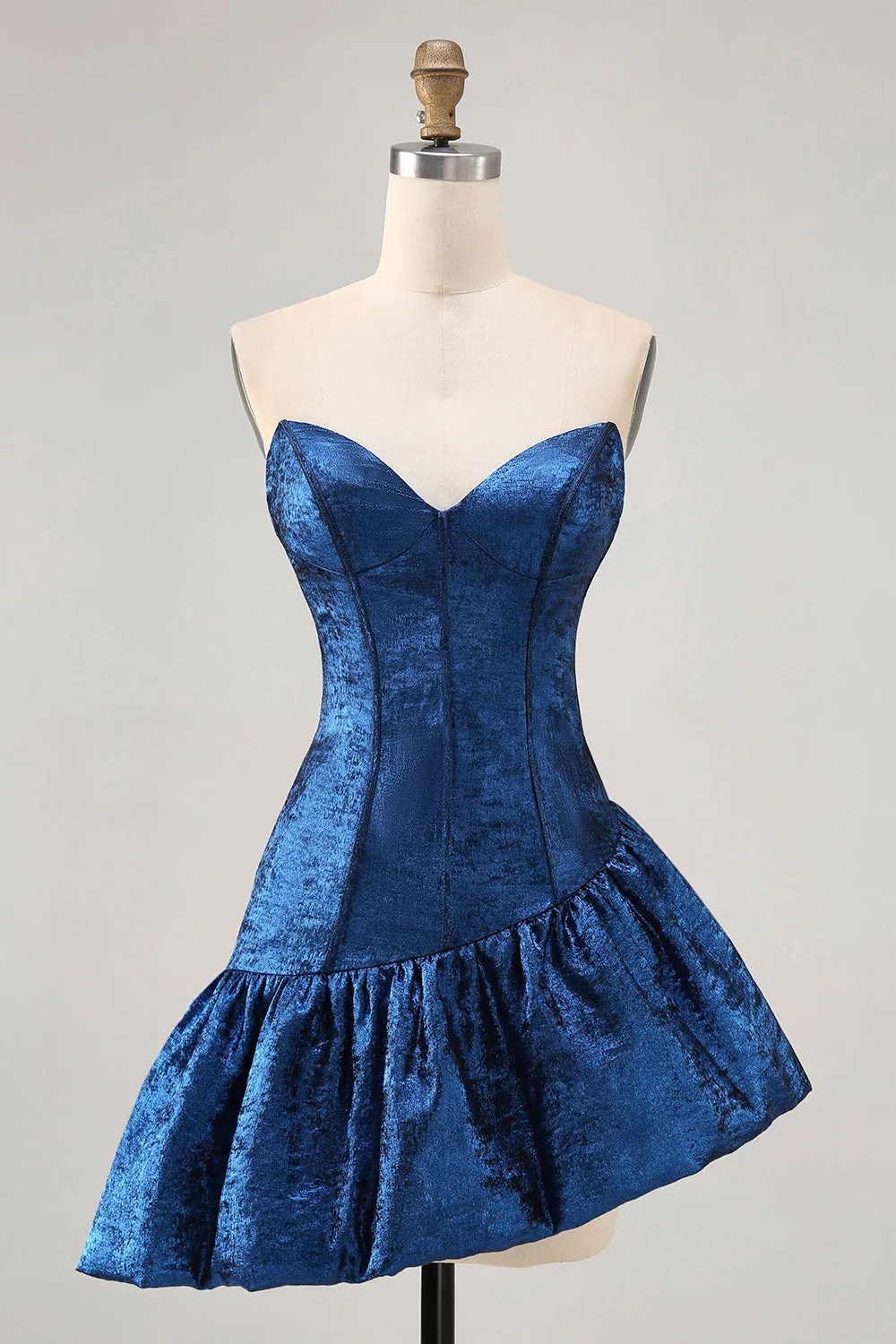 A Line Strapless Asymmetrical Dark Blue Homecoming Dress sold by Zapaka