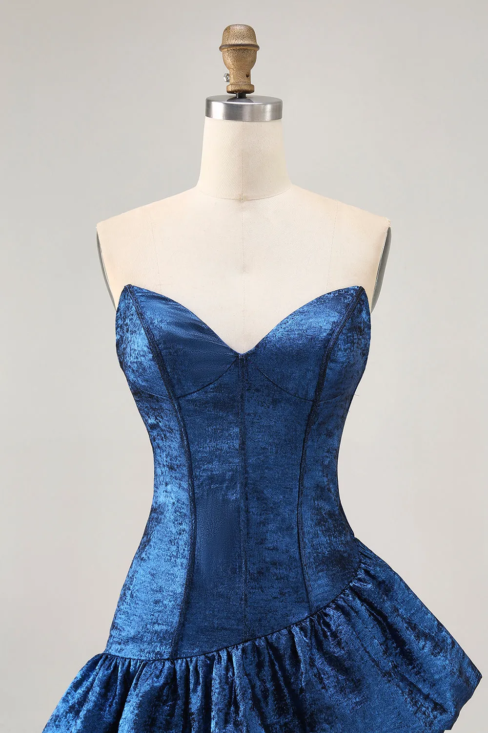 A Line Strapless Asymmetrical Dark Blue Homecoming Dress sold by Zapaka product image thumbnail 4