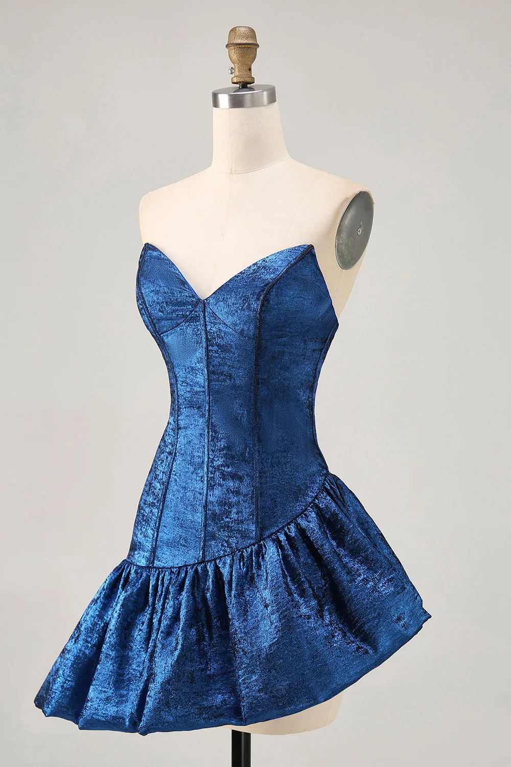 A Line Strapless Asymmetrical Dark Blue Homecoming Dress sold by Zapaka product image thumbnail 3