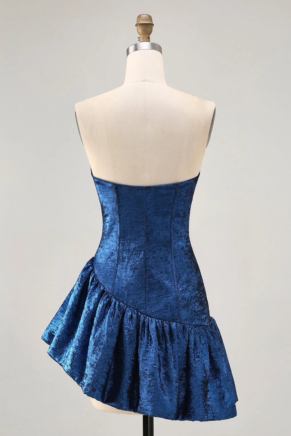 A Line Strapless Asymmetrical Dark Blue Homecoming Dress sold by Zapaka product image thumbnail 2