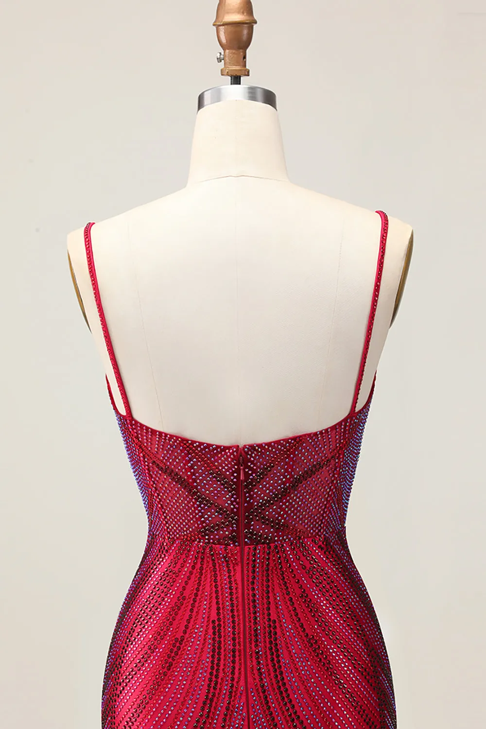 Sparkly Burgundy Bodycon Spaghetti Straps Short Homecoming Dress with Beading sold by Zapaka product image thumbnail 5