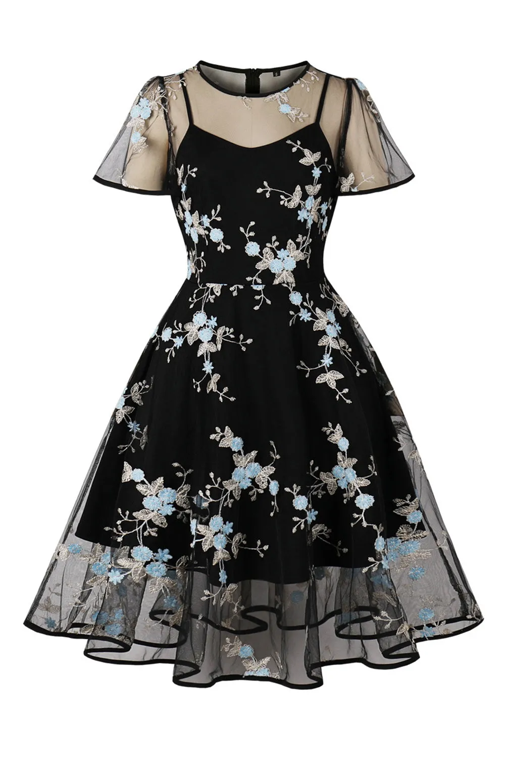 Swing Black 1950s Dress with Embroidery sold by Zapaka
