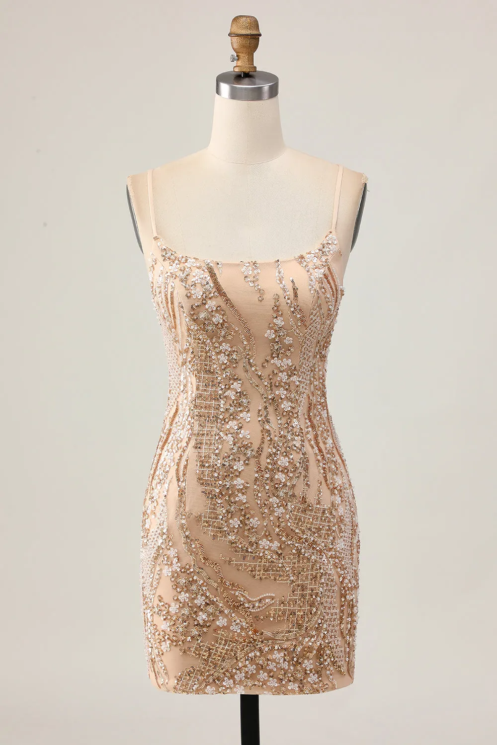 Sparkly Champagne Sequins Bodycon Homecoming Dress with Beading sold by Zapaka
