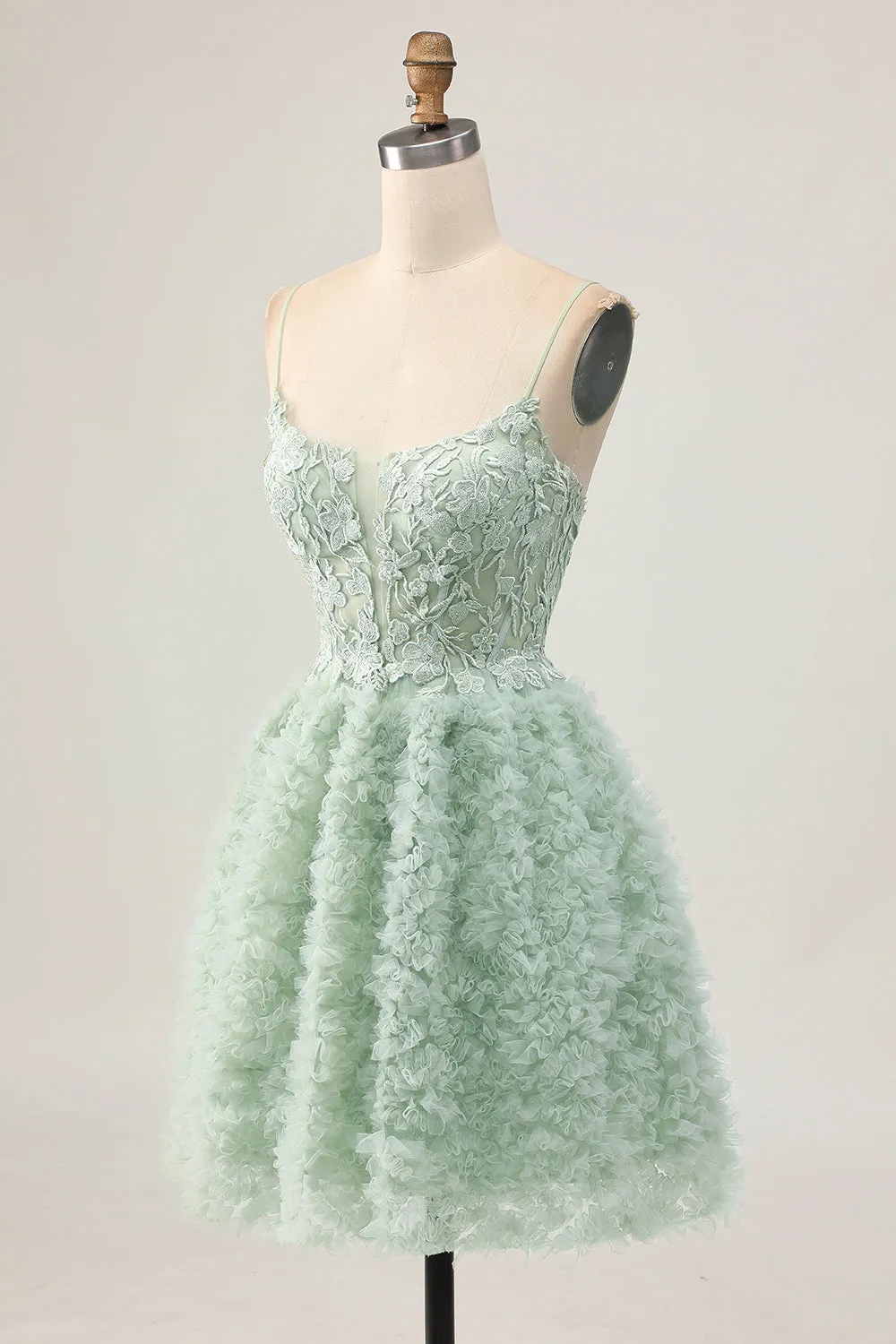 Sage Green A-Line Corset Homecoming Dress with Appliques sold by Zapaka product image thumbnail 5