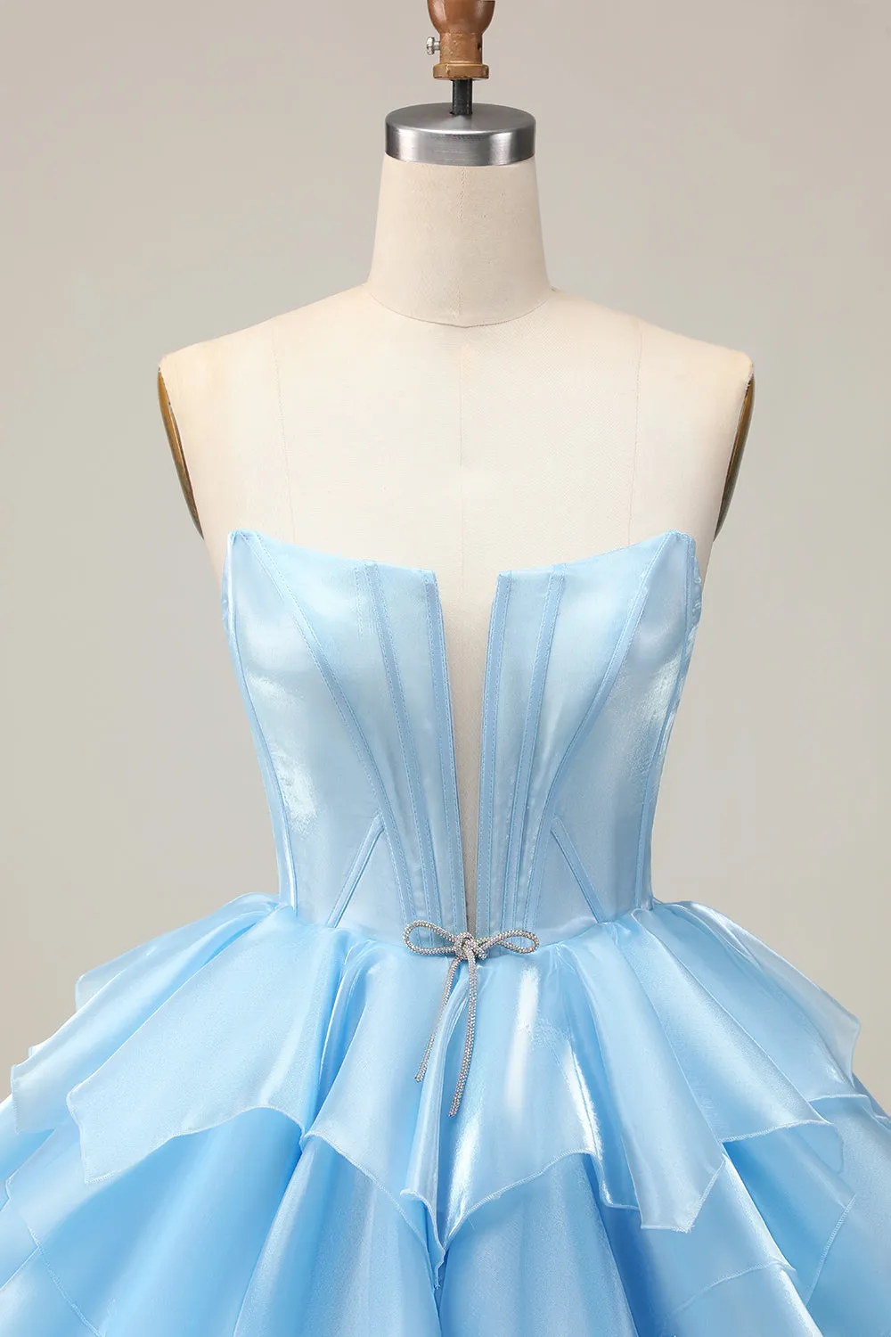 Blue Tiered Corset A Line Strapless Homecoming Dress with Lace Up Back sold by Zapaka product image thumbnail 4