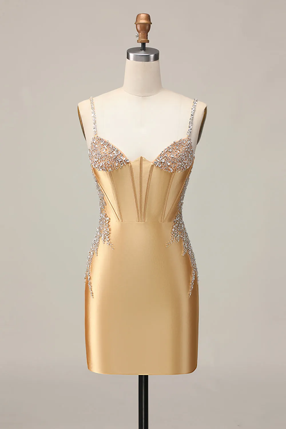 Golden Bodycon Corset Beaded Homecoming Dress sold by Zapaka