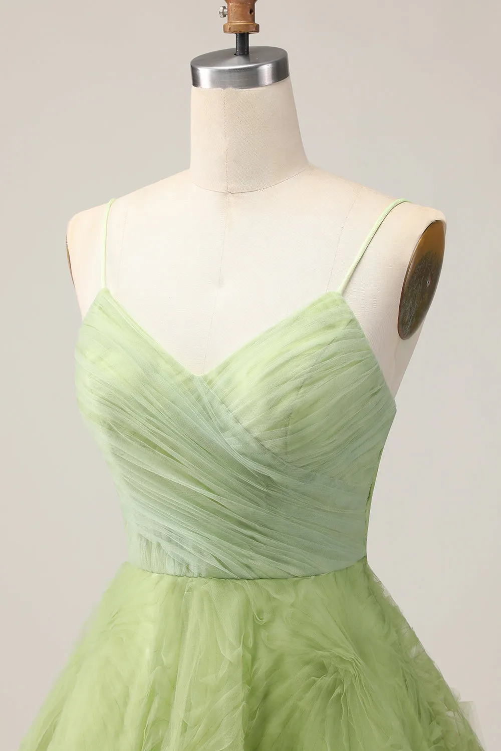 A Line Spaghetti Straps Green Ruched Short Homecoming Dress with Open Back sold by Zapaka product image thumbnail 5