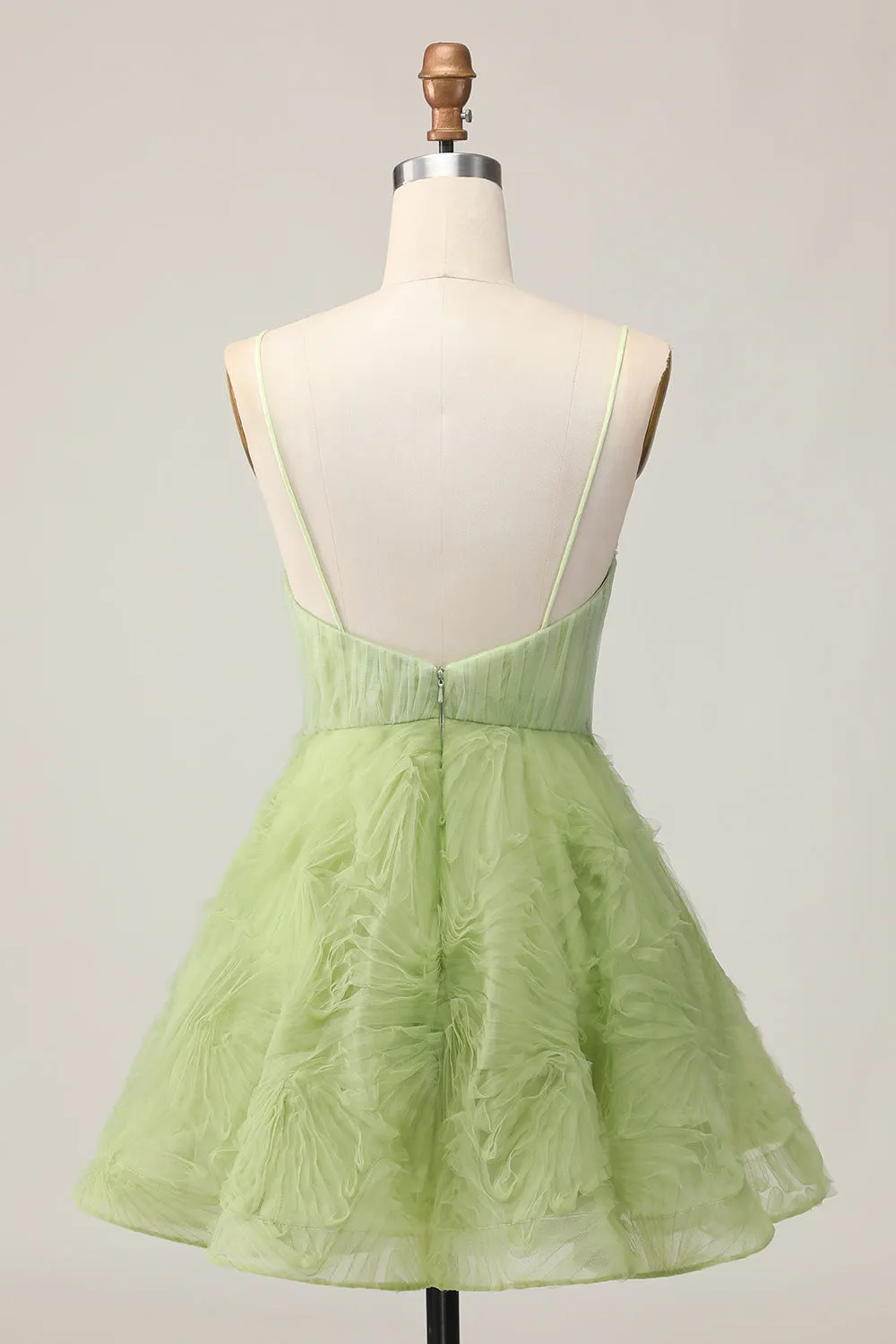 A Line Spaghetti Straps Green Ruched Short Homecoming Dress with Open Back sold by Zapaka product image thumbnail 2