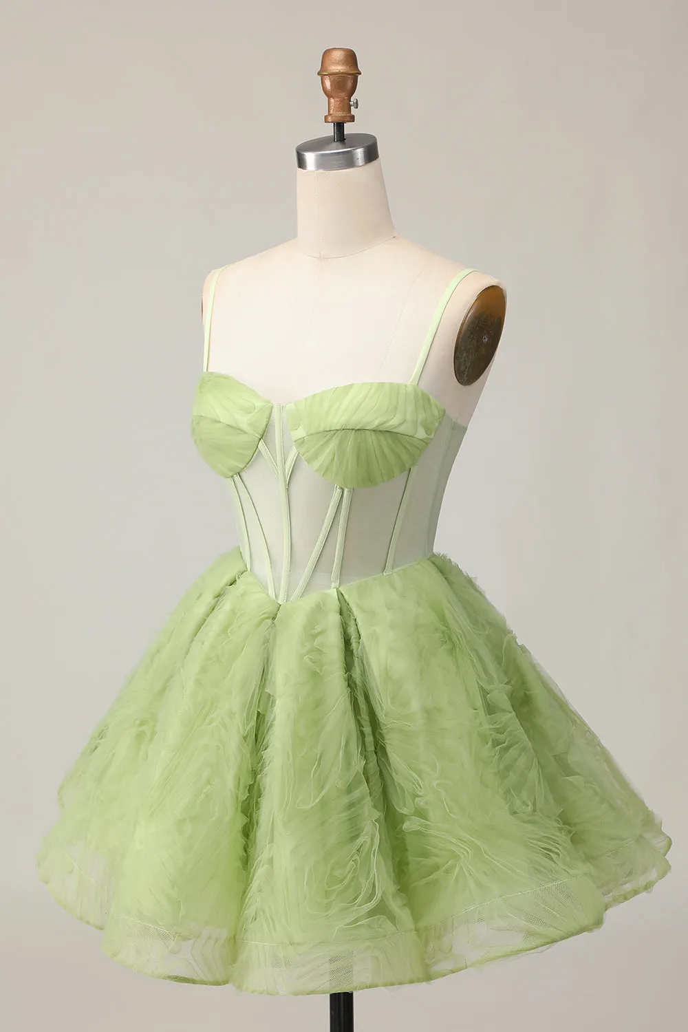 Green A Line Strapless Sheer Corset Ruched Short Homecoming Dress sold by Zapaka product image thumbnail 3