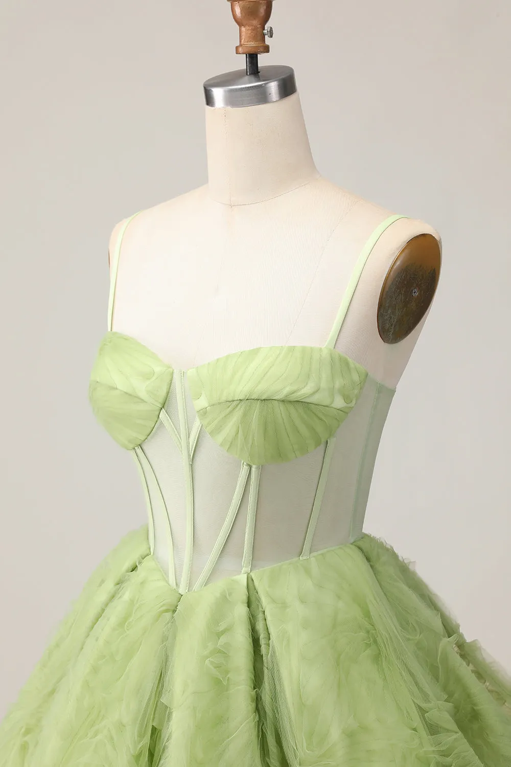 Green A Line Strapless Sheer Corset Ruched Short Homecoming Dress sold by Zapaka product image thumbnail 5