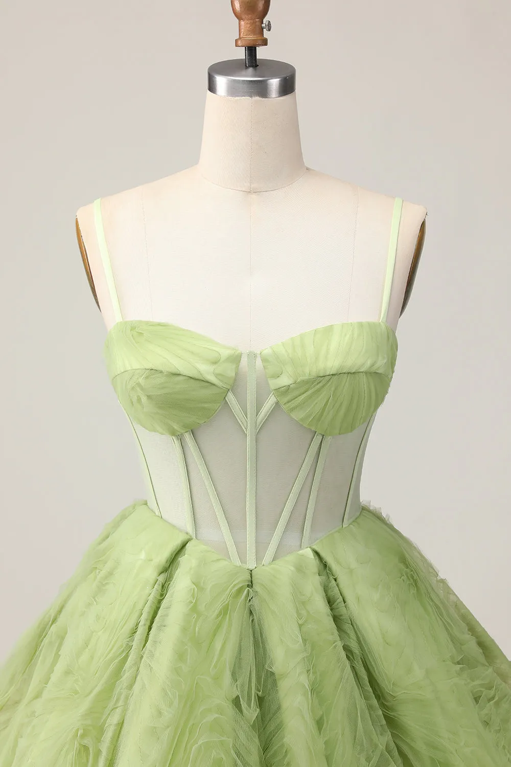 Green A Line Strapless Sheer Corset Ruched Short Homecoming Dress sold by Zapaka product image thumbnail 4