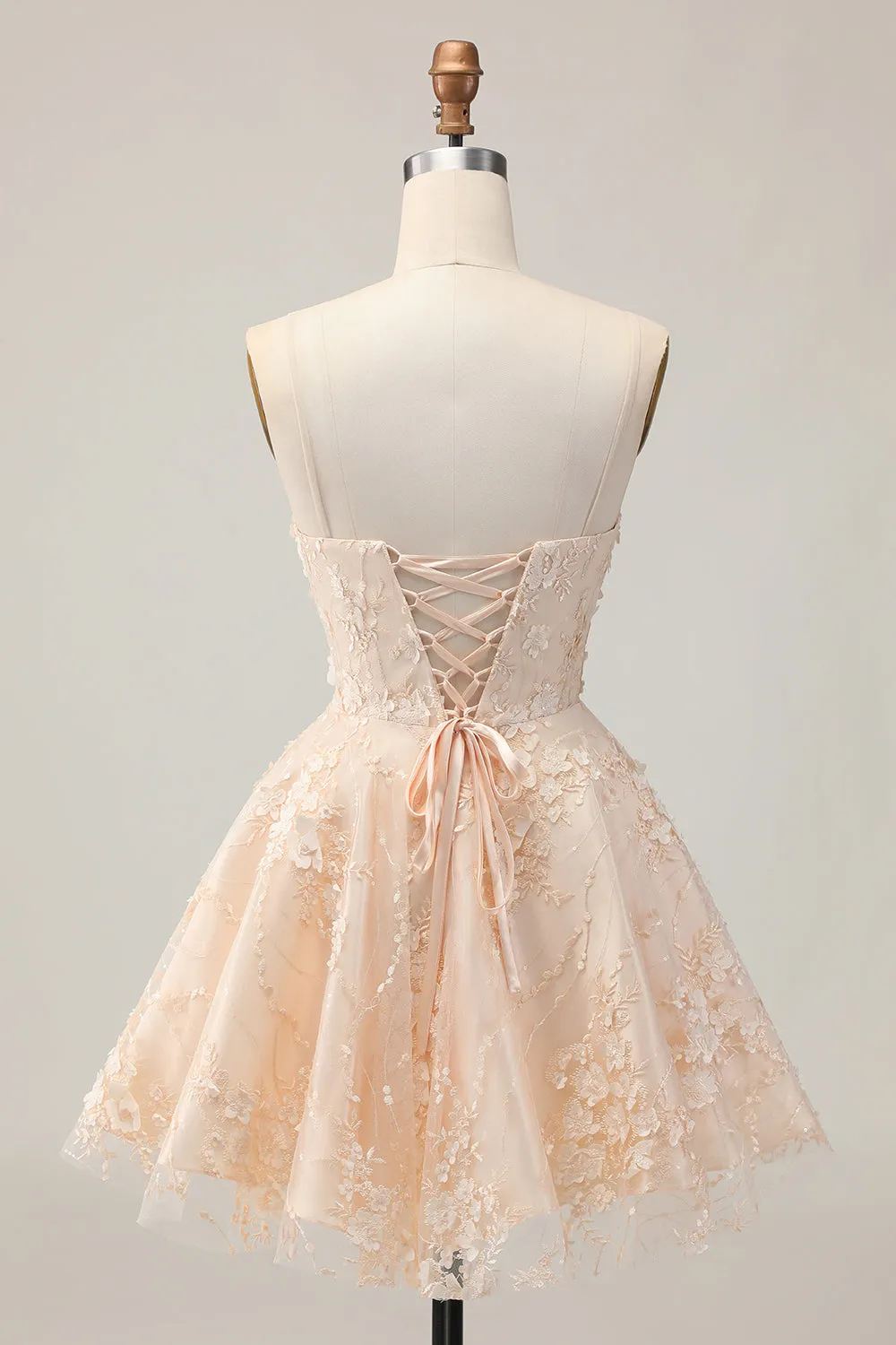 Apricot A Line Spaghetti Straps Floral Short Homecoming Dress with Appliques sold by Zapaka product image thumbnail 2