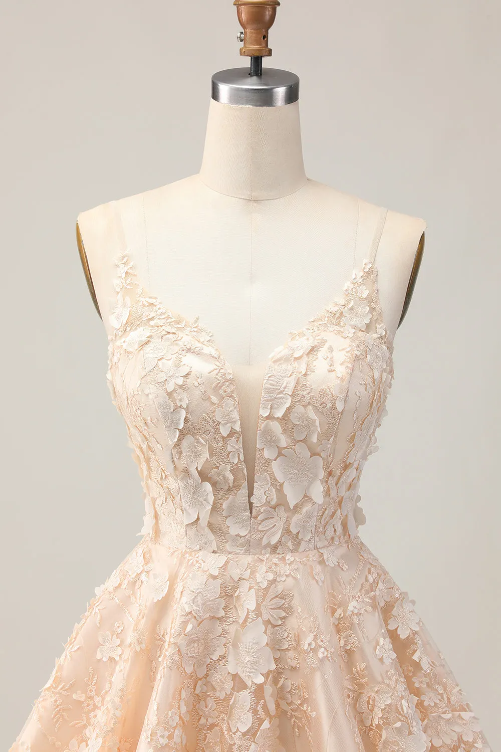 Apricot A Line Spaghetti Straps Floral Short Homecoming Dress with Appliques sold by Zapaka product image thumbnail 4