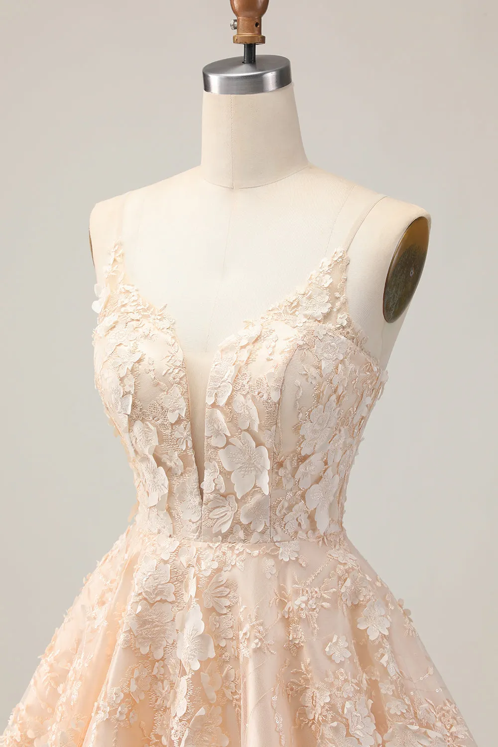 Apricot A Line Spaghetti Straps Floral Short Homecoming Dress with Appliques sold by Zapaka product image thumbnail 5
