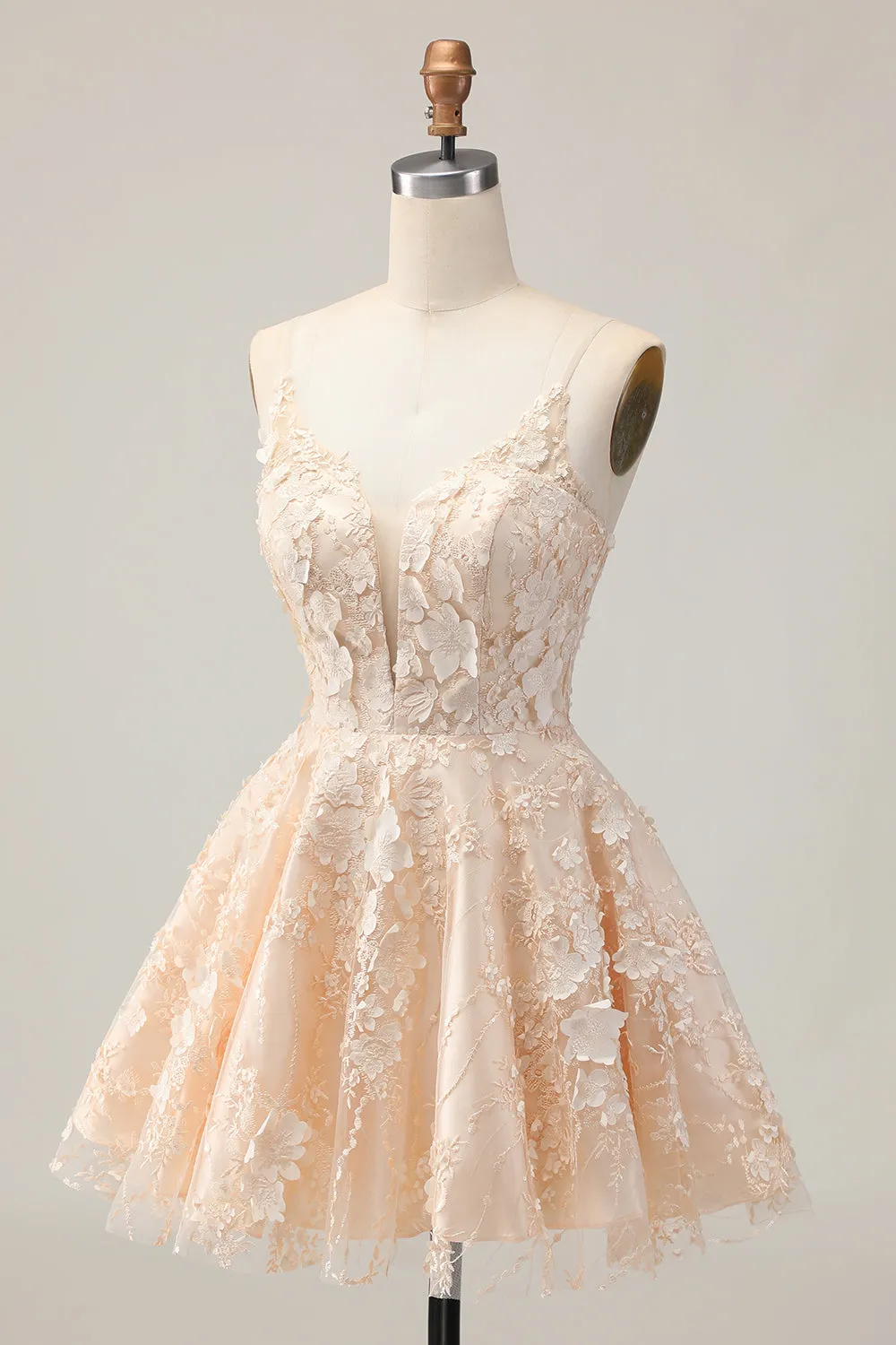 Apricot A Line Spaghetti Straps Floral Short Homecoming Dress with Appliques sold by Zapaka product image thumbnail 3