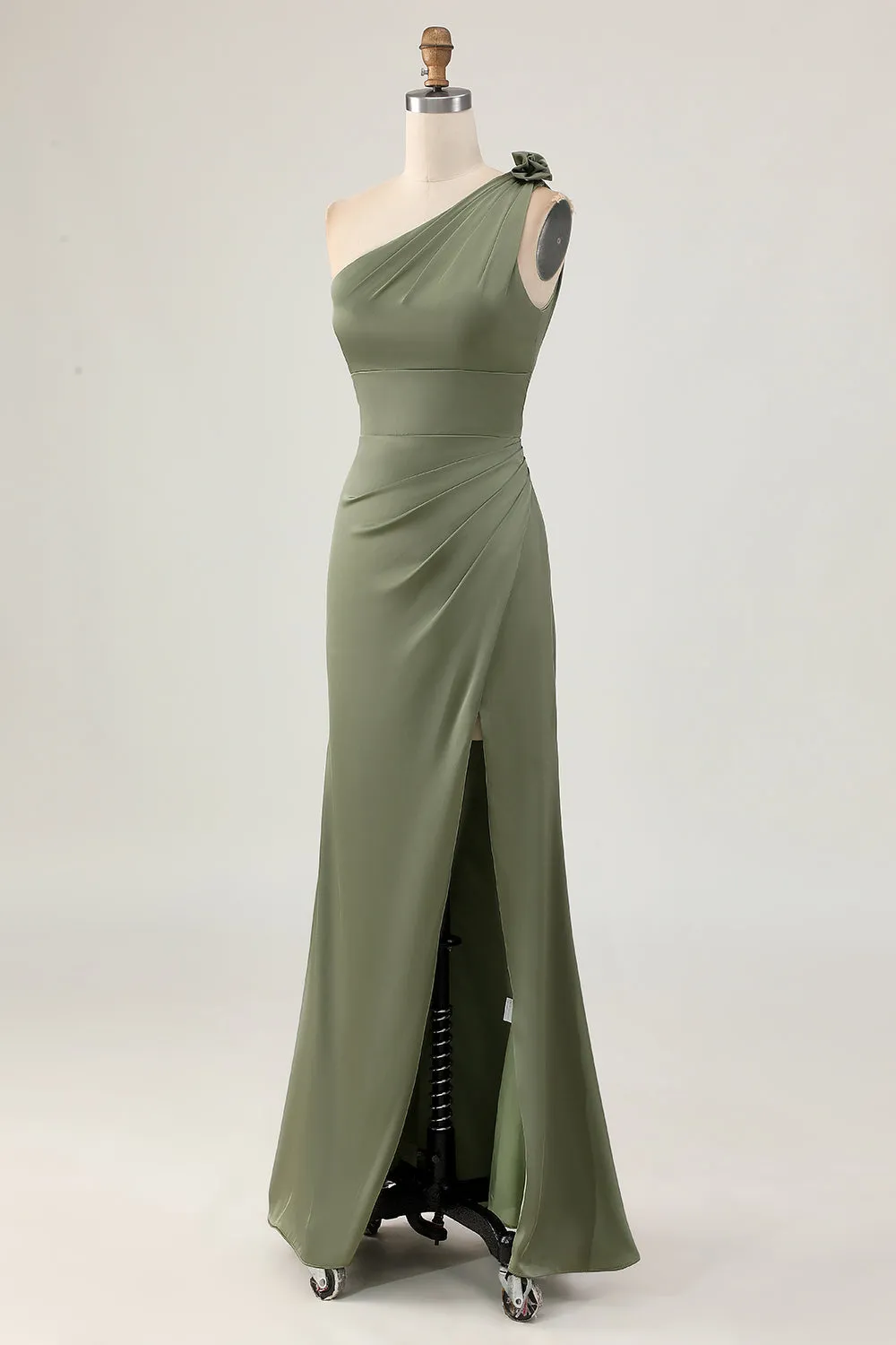 One Shoulder Eucalyptus Mermaid Long Bridesmaid Dress with Slit sold by Zapaka product image thumbnail 3