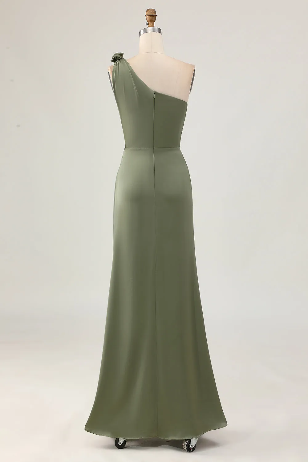 One Shoulder Eucalyptus Mermaid Long Bridesmaid Dress with Slit sold by Zapaka product image thumbnail 2