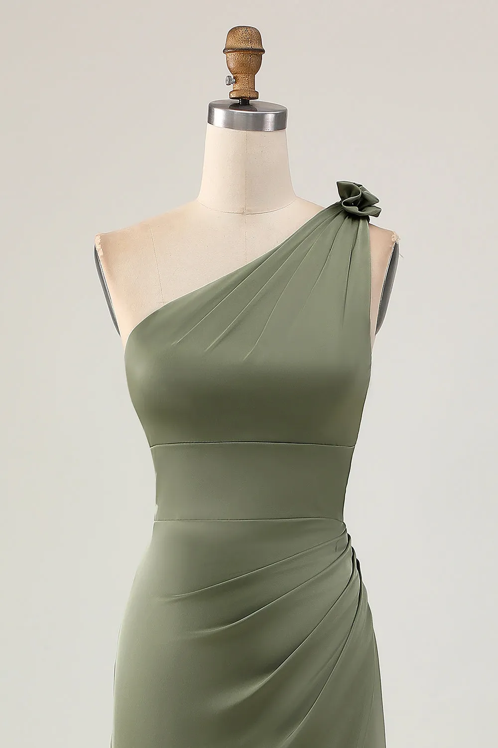 One Shoulder Eucalyptus Mermaid Long Bridesmaid Dress with Slit sold by Zapaka product image thumbnail 4